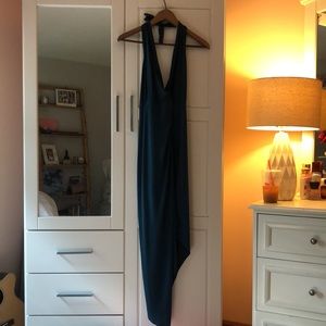 This is a high-low blue dress